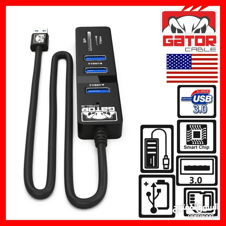 USB 3.0 Hub 3 Port Charger Data Sync SD TF Card Reader for PC Mac Laptop Desktop