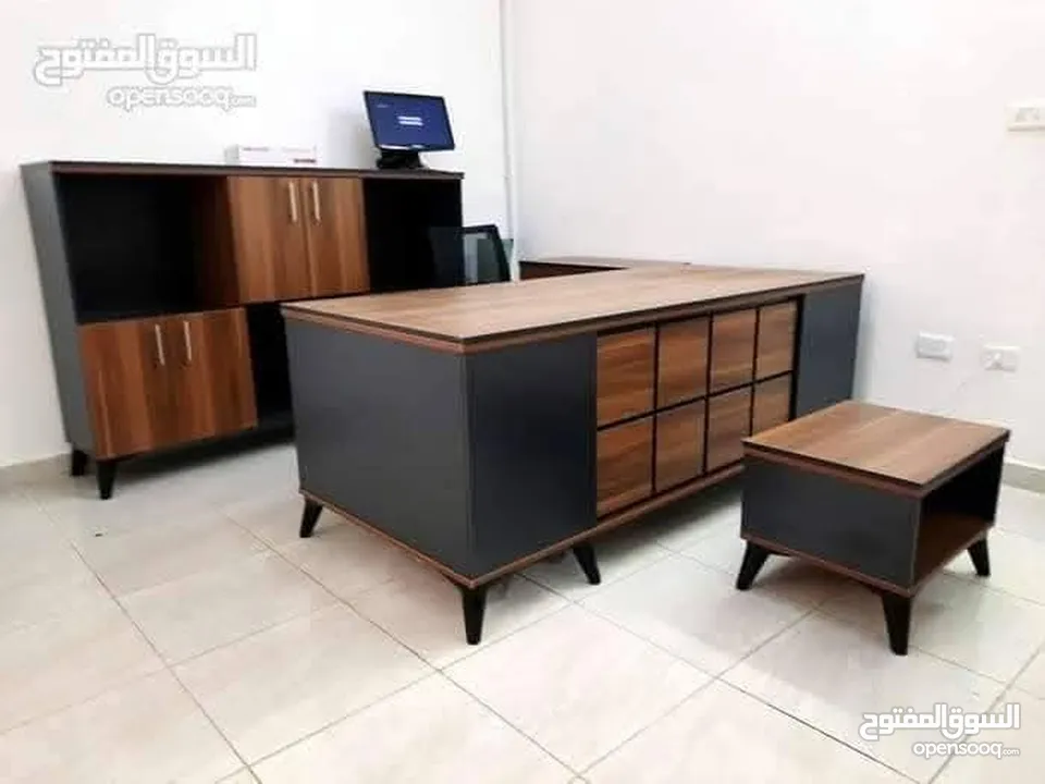 مكتب اداري 160*80 مع جانبية وطاولة وسط تفصيل خشب مستورد بسعر المنصع واعلى جودة وأقل الاسعار