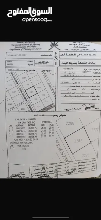 أرض للبيع ولاية صلالة المروج اتين مساحة 530متر موقع مميز