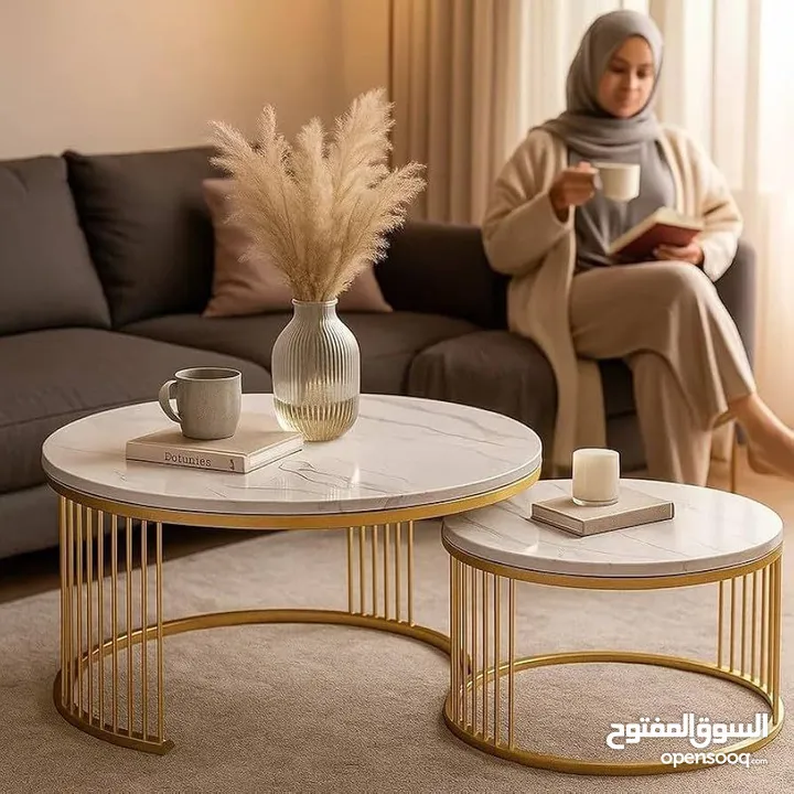طقم طاولات متداخلة مودرن رخام فخم   سطح رخامي فاخر يعطي لمسة أنيقة وراقية  قاعدة معدنية