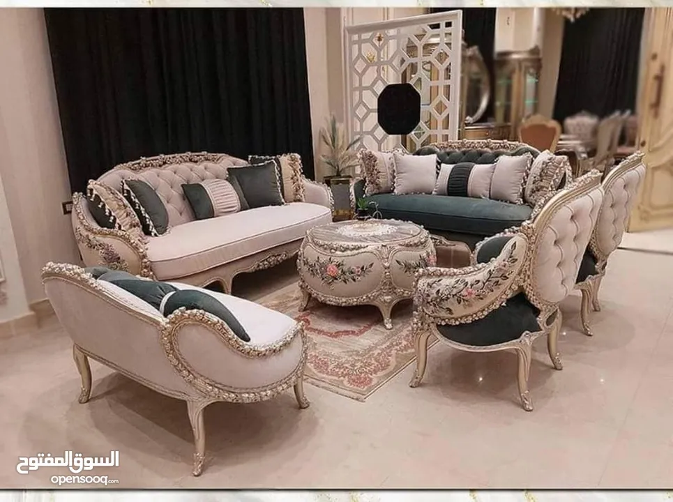 طقم كنب دمياطي  خشب زان قماش سليفا تحريف يدوي اعلى جودة من المصنع لبيتك