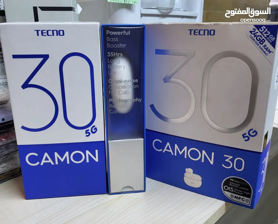 مشغل ايام Kamon 30 5G رام 24 جيجا 512 مكفول سنة أغراضة والكرتونه الأصلية متوفر توصيل