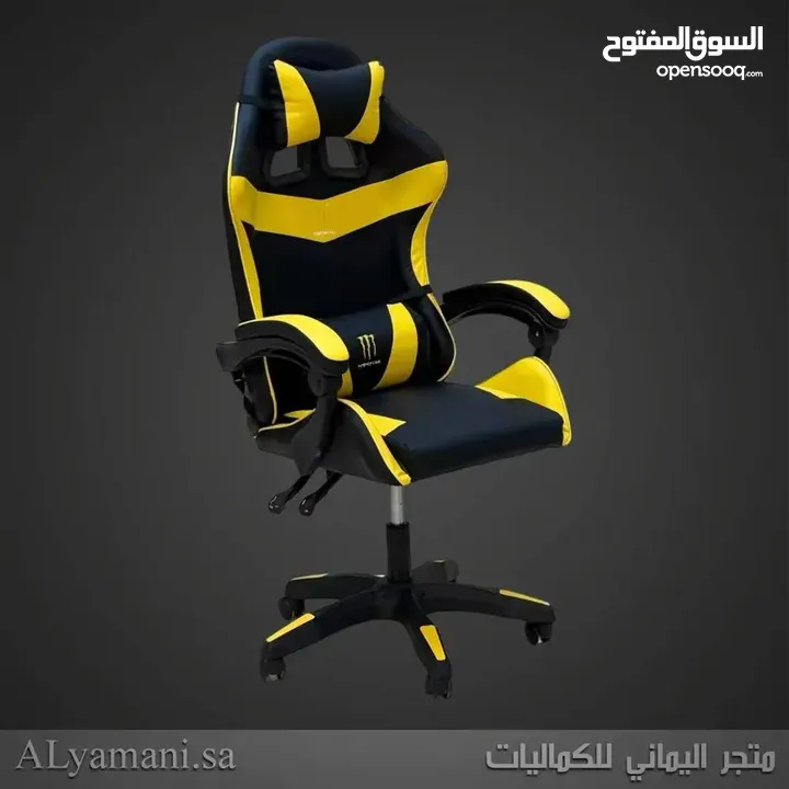 كرسي الجيمنج مع مسندة ومخدات طبية تحكم بالارتفاع تحكم بالظهر بزاوية 135 مسند الرجلين طويل  فلل جلد .
