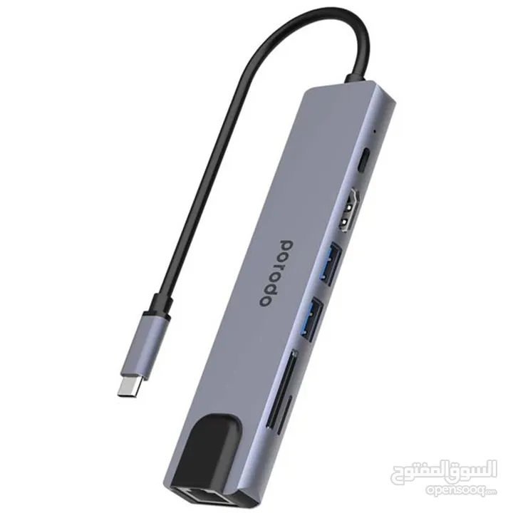 موزع Porodo الذكي 7 في 1 من الألومنيوم USB-C 4K HDMI 100W توصيل الطاقة، سرعة عالية