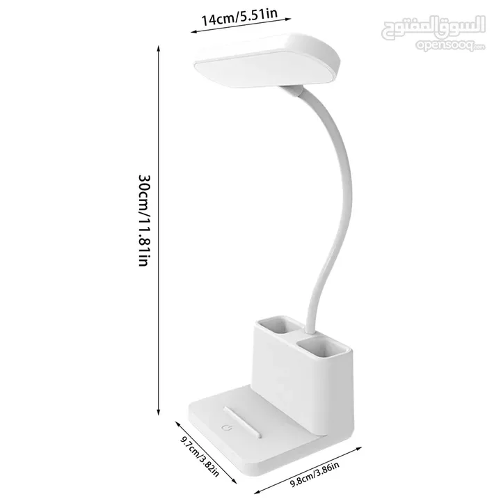 مصباح مكتب LED مع منفذ شحن USB وحامل قلم  3 أوضاع سطوع