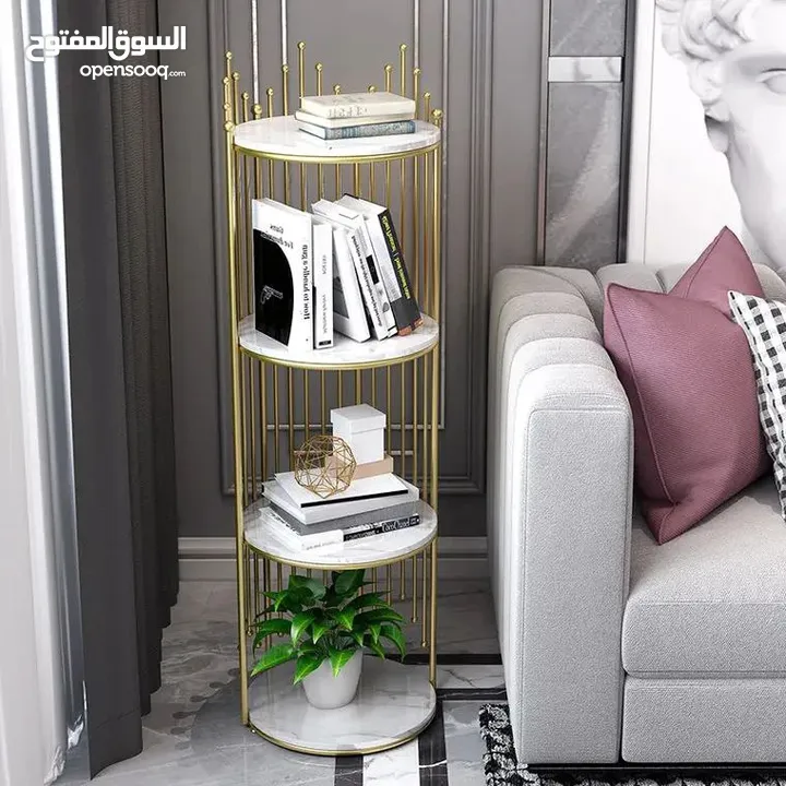 رف ملكي بخشب مطلي رخامي ملوكي ابيض اربع طوابق قطعة واحدة بتصميم فاخر