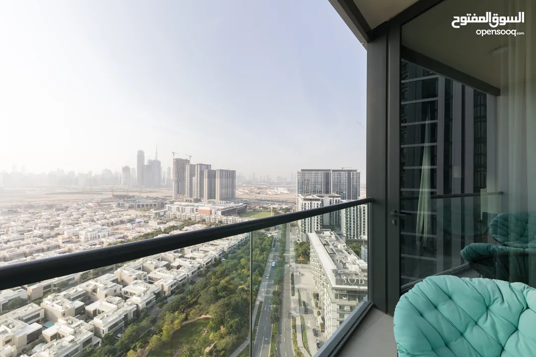 دبي الميدان شوبا كريك  قريب بيزنس باي غرفة وصالة مفروشة سوبرلوكس مع بلكونه-إيجار شهري شامل