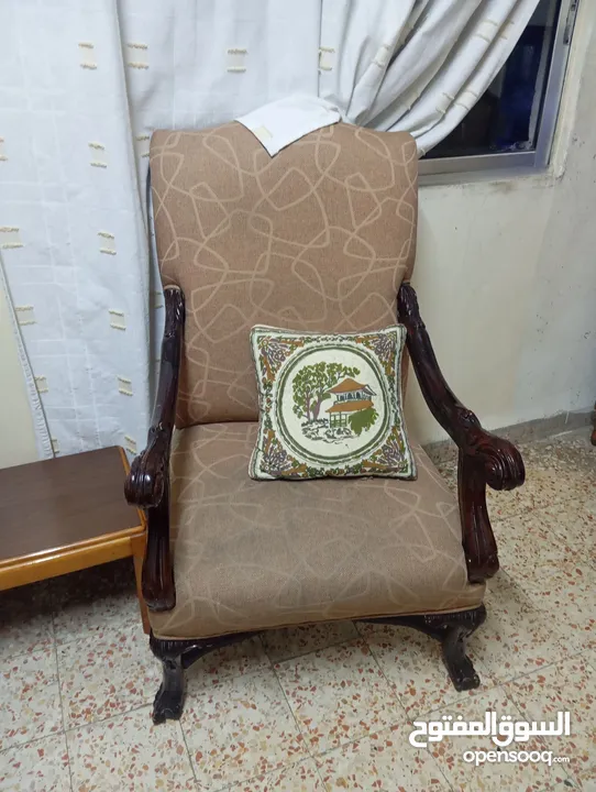 طقم كنب 7 مقاعد خشب زان مستعمل شبه جديد