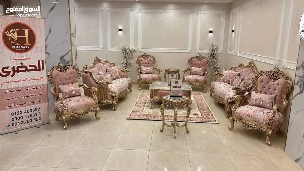 طقم كنب دمياطي  خشب زان قماش سليفا تحريف يدوي اعلى جودة من المصنع لبيتك