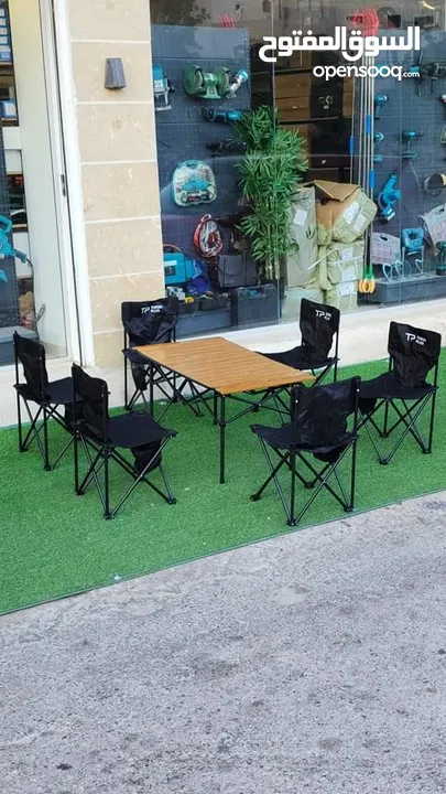 *طقم رحلات متكامل – 6 كراسي + طاولة ألمنيوم قابلة للطي!*  الطلعة صارت أسهل وأرتب مع البكج الجاهز