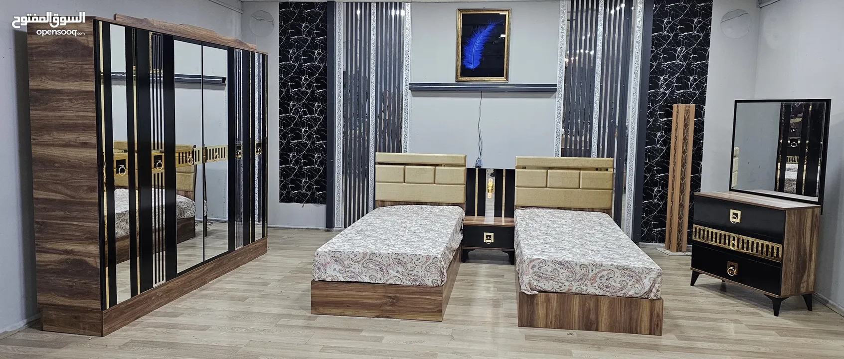 غرف نوم تركي 2 سرير 190 في 90 شامل التركيب والدوشق الطبي