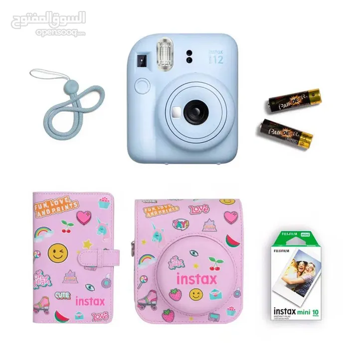 Fujifilm Instax Mini 12 Gift Box Album -Blue كاميرا فورية مع فلم و البوم صور و حقيبة