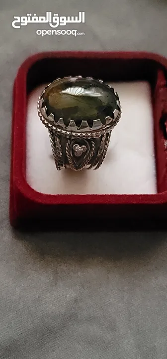 خاتم فضة عقيق أخضر