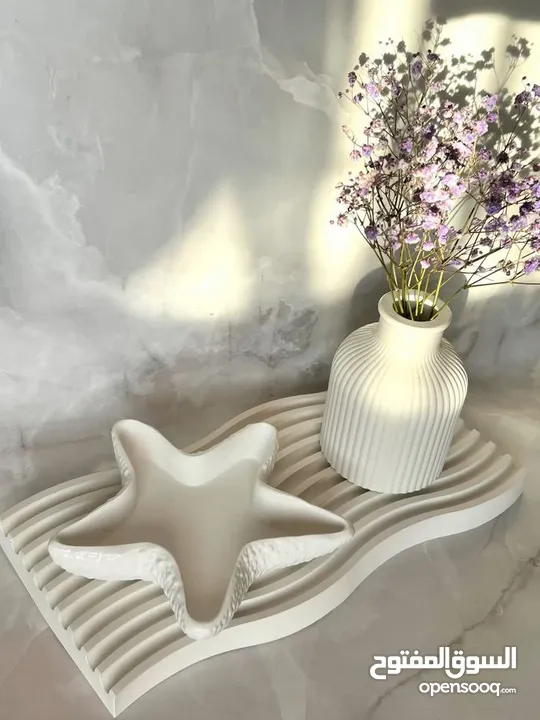 طقم ديكور كونكريت 3 قطع - تصميم مودرن - أبيض