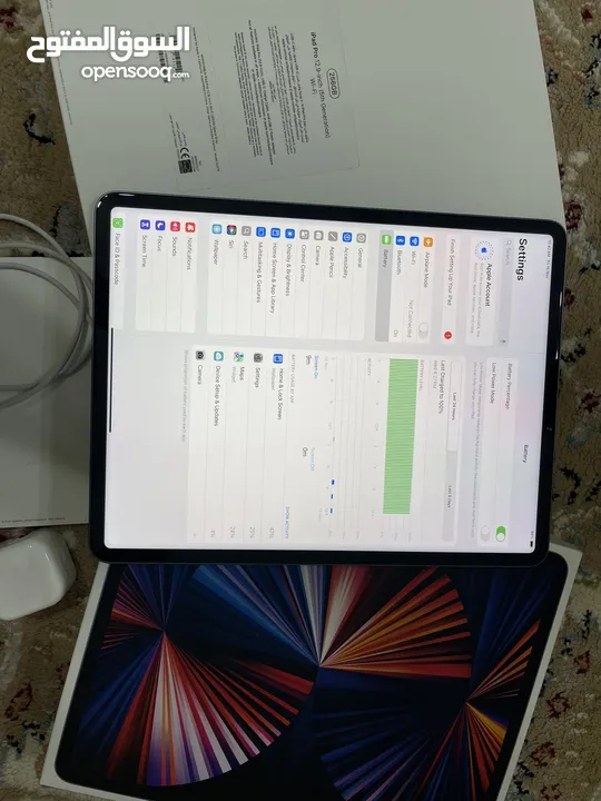 ايباد برو 12.9  انش 256 قيقا الخامس 2021 ام ون نظيف  مو مفتوح ؤلا مصلح مع الاغراض كامله