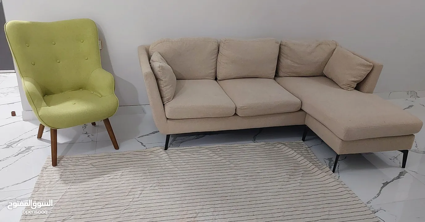 كنبة حرف L , كرسي ، corner sofa and chair