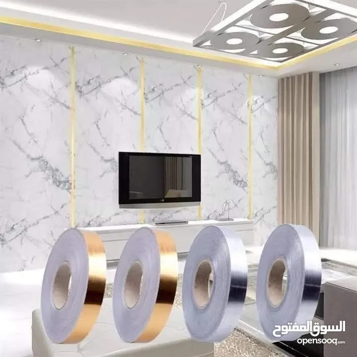 رول 50 متر لاصق ذهبي او فضي  ديكور للارضيات و الحائط لاصق ديكوري للجدران