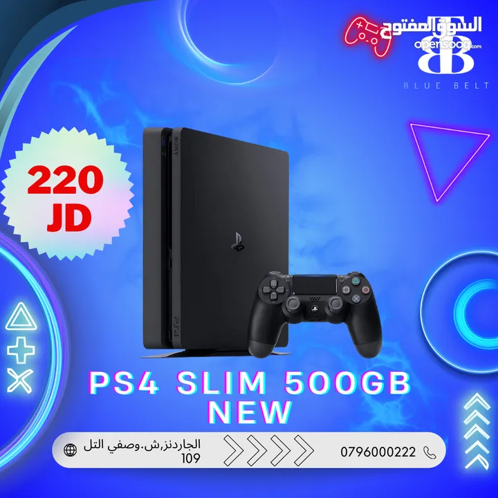 بلايستيشن 4(جديد) ليس مجدد مكفول سنة كاملة بأفضل الأسعار PS4 SLIM NEW 500,GB NEW