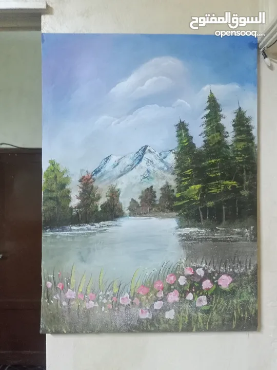 لوحات فنية طبيعة عدة مقاسات رسم يدوي