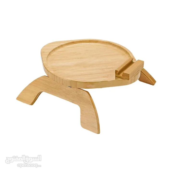 Flodable Bamboo Sofa Tray Table (Round) - Wood / Black  طاولة قابلة للطي - خشب /  أسود