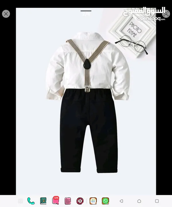 SHEIN Young Boy Bow Tie Button Up Shirt & Suspender Pants بدلة أولاد