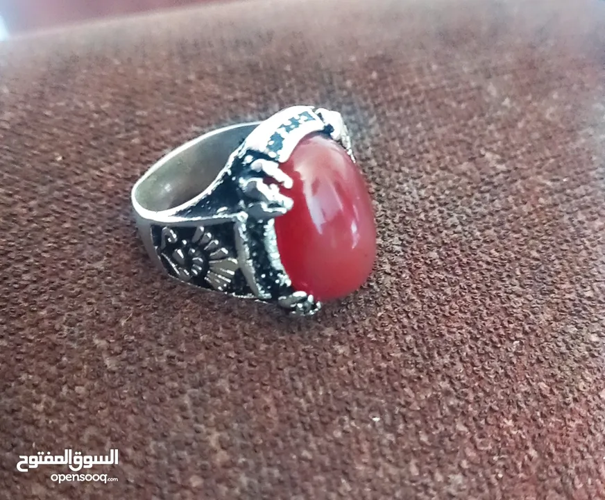 خات فضه عيار 925 حجر كريم عقيق اليماني الطبيعي