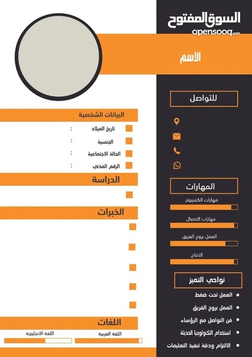 صمم سيرة ذاتية احترافية بأرخص الاسعار باللغتين العربية والإنجليزية