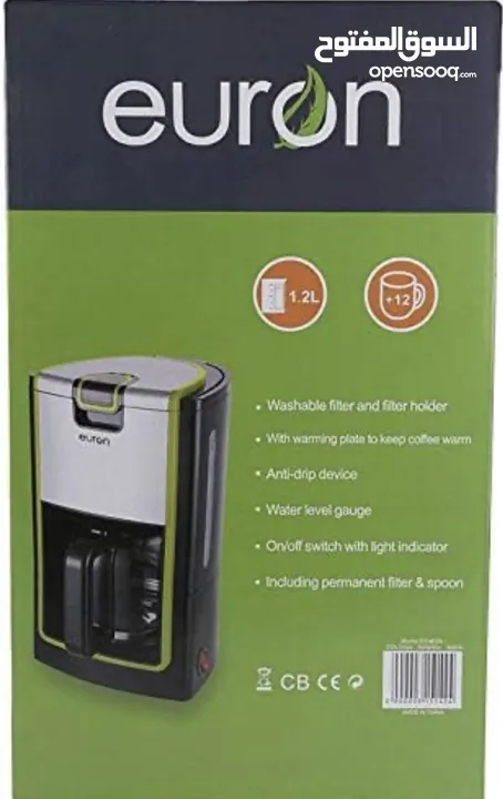 ‎ ماكينة صنع القهوة يورون 900 واط لون اسود Euron 900 Watts 3-1 Designer Coffee Maker, Black