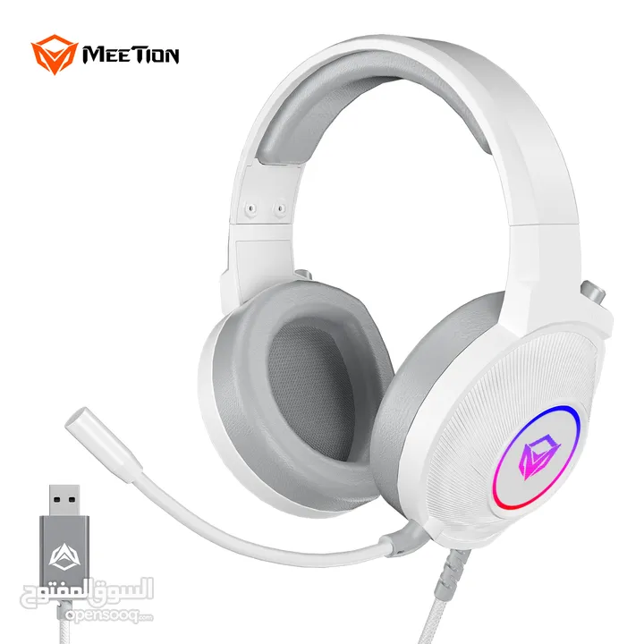 Meetion HP012 RGB 7.1 Virtual Surround Sound Gaming Headset USB -White سماعات لون ابيض
