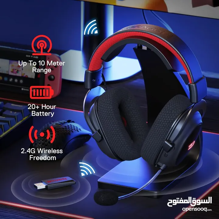 Redragon H510 PRO Zeus-X RGB Wireless Gaming Headset - 7.1 Surround Sound سماعات ريدراجون وايرليس