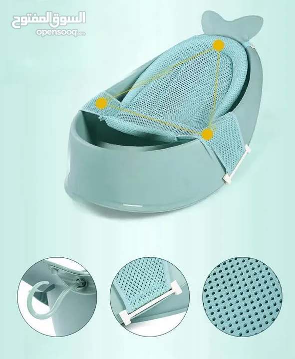 Baby Bath Tub with Bathmat Cushion, Whale Baby Bathtub with Drain Hole, Shower Basin with Non-Slip f