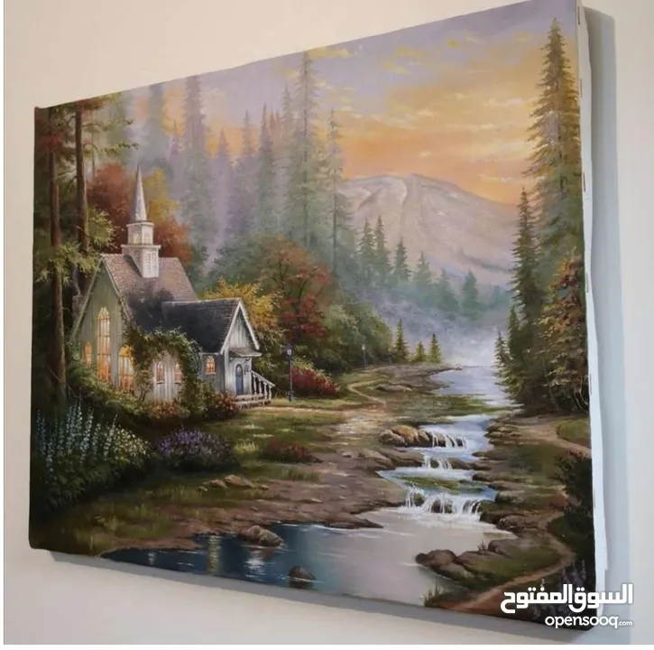 Oil painting of a forest hut design