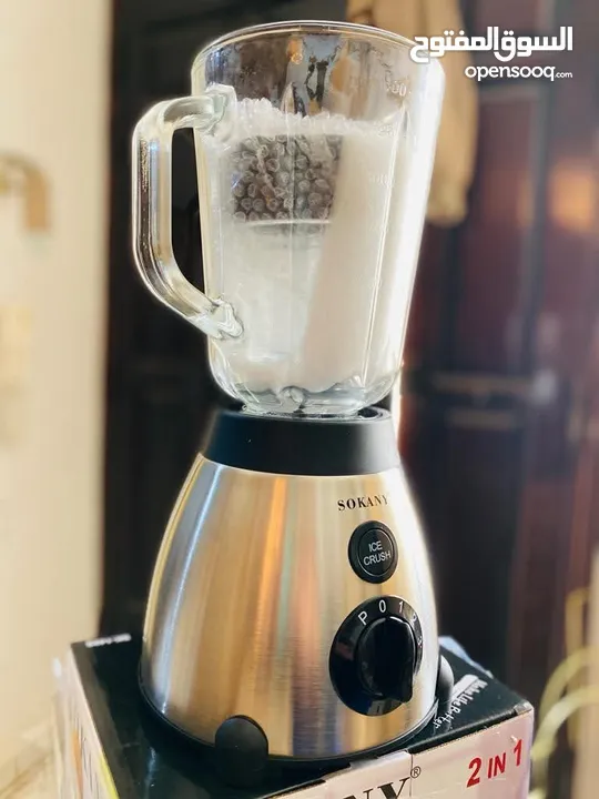 خلاط ستانلس شاف زجاج 2 في 1 خلاط Sokany مع مطحنه 1.5 لتر 3 سرعات مكسر mixer