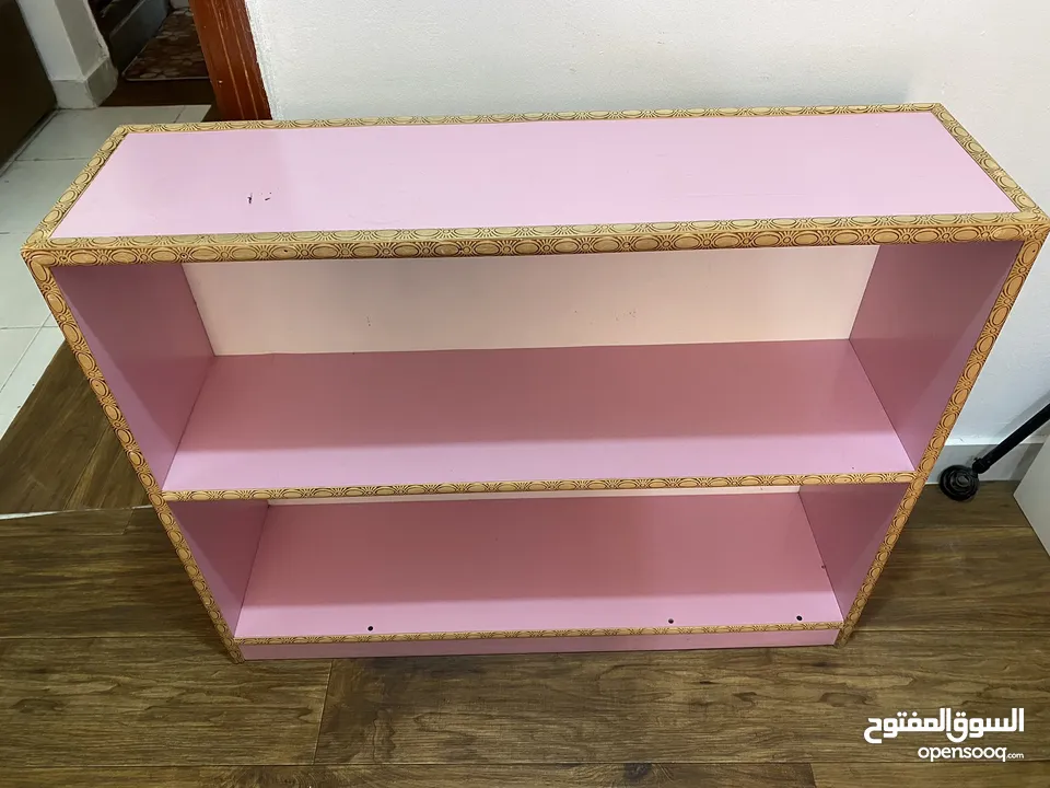 Pink color bed with mattress + 2 shelf