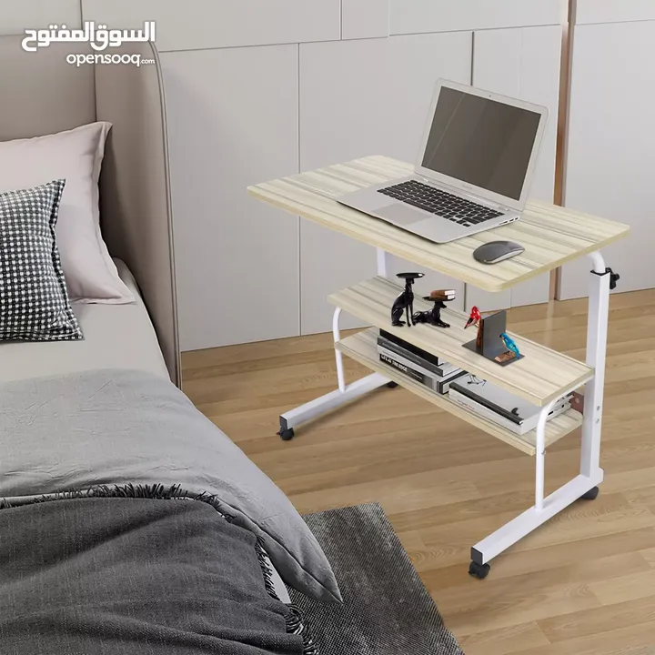 طاولة لابتوب طاولة متحركة مع رفوف قابلة لتعديل للارتفاع قياس 80*40 Laptop Tray Table Desk