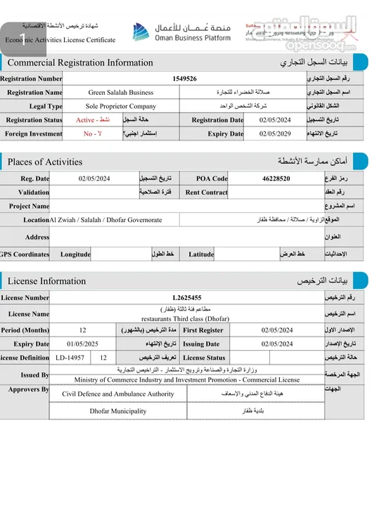 شركه صلاله الخضراء للبيع