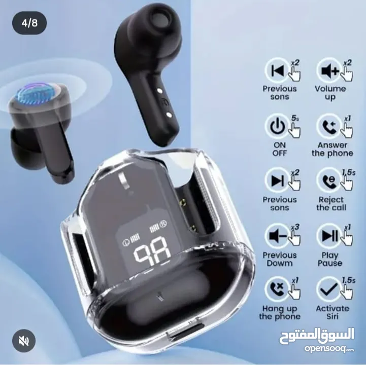 سماعات بلوتوث لاسلكية بشاشة عرض – تصميم أنيق وشحن ذكي