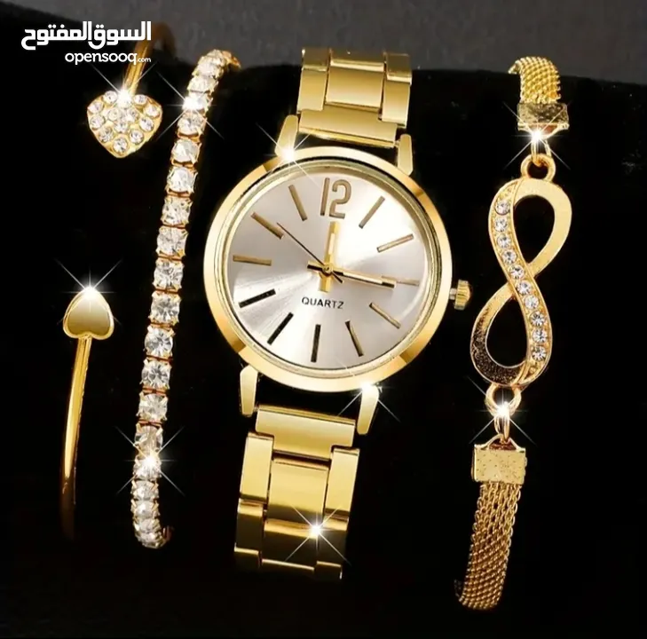 طقم اكوارتز نسائي ساعه وخاتم وسلسال واساور