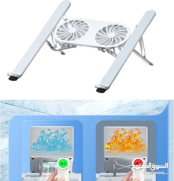 N3 Adjustable Aluminum Laptop Stand with Cooling Fan -Grey قاعدة لابتوب مع مروحة تبريد