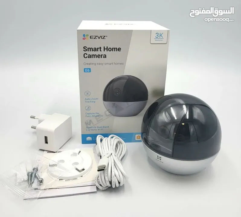 كاميرا EZVIZ E6 داخلية 3K واي فاي، تتبع ذكي، صوت ثنائي، تغطية 360°، متوافقة مع HomeKit