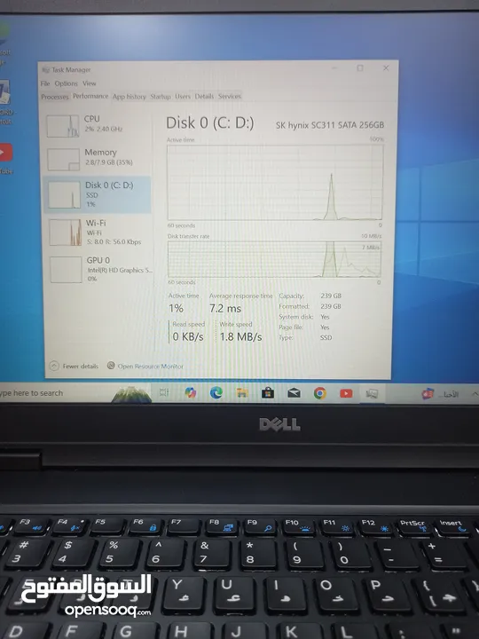 حجم الشاشة 15.6. الجيل السادس الهارد 256  ssd . الرام 8