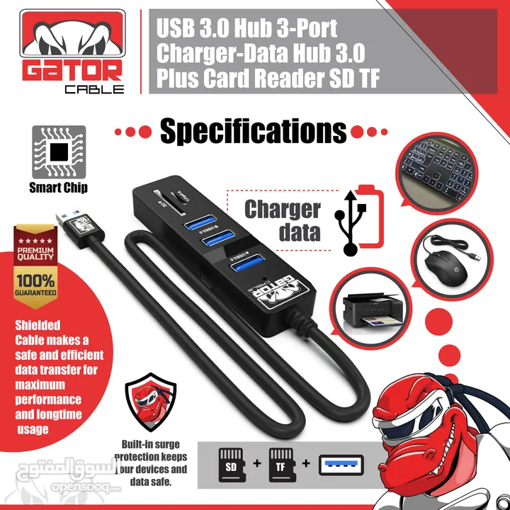 USB 3.0 Hub 3 Port Charger Data Sync SD TF Card Reader for PC Mac Laptop Desktop