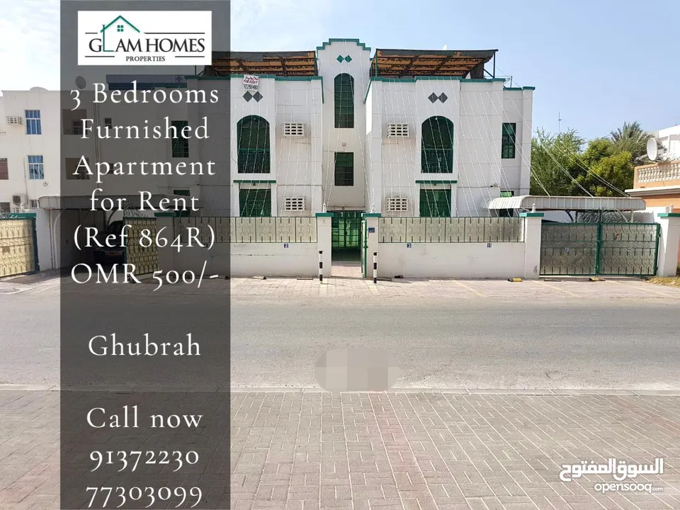 3 Bedrooms Furnished Apartment for Rent in Ghubrah REF:864R