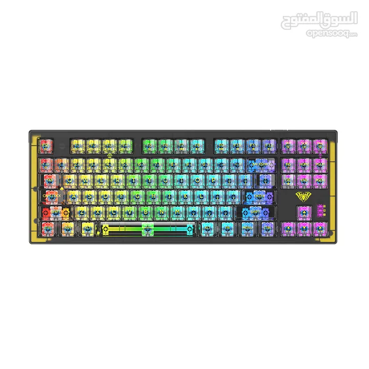 كيبورد جيمنغ مضيئ احترافي لكل الجيمرز  Aula Keyboard F2183 Transparent Layout Gaming RGB Lights OG