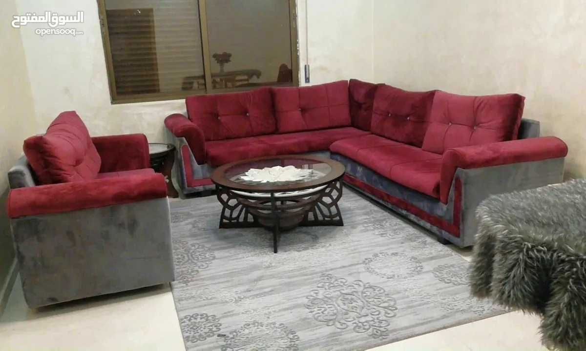 كنب دب امريكي لون بني وكورنر خمري  حالته ممتازه