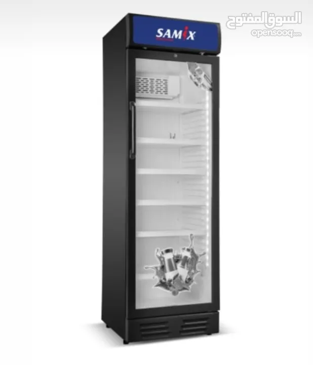 ثلاجة سامكس باب زجاج عرض 380 لتر توفير كهرباء كفالة لمدة عامين