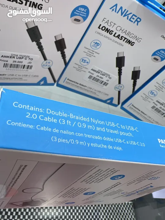 Anker Caple C to C وصلة شحن انكر تايب سي  تعمل على اجهزة سامسونج جميعها مع اجهزة ايفون من فئة ال 15