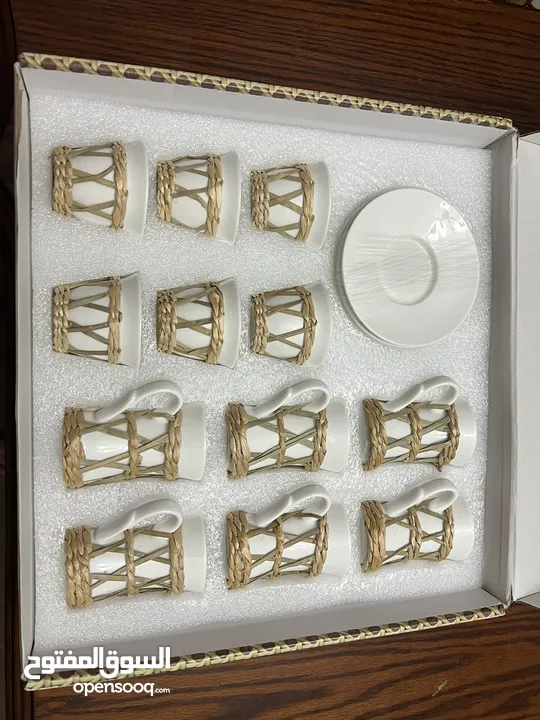 طقم كاسات شاي و قهوة سادة قش
