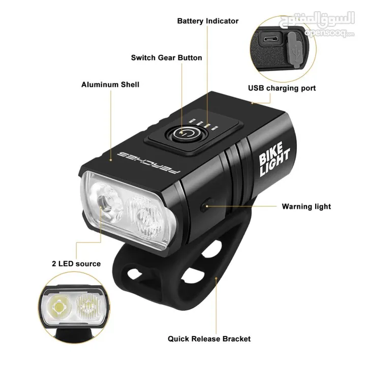 ضوء بسكليت امامي قابل للشحن usb rechargeable bicycle headlight
