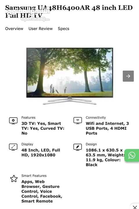 SAMSUNG SMART 3D 48” TV   MODEL 48H6400AR   95 KD